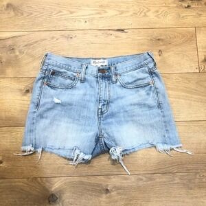 Madewell Light Wash Denim Boy Jean Shorts Raw Hem Size 24